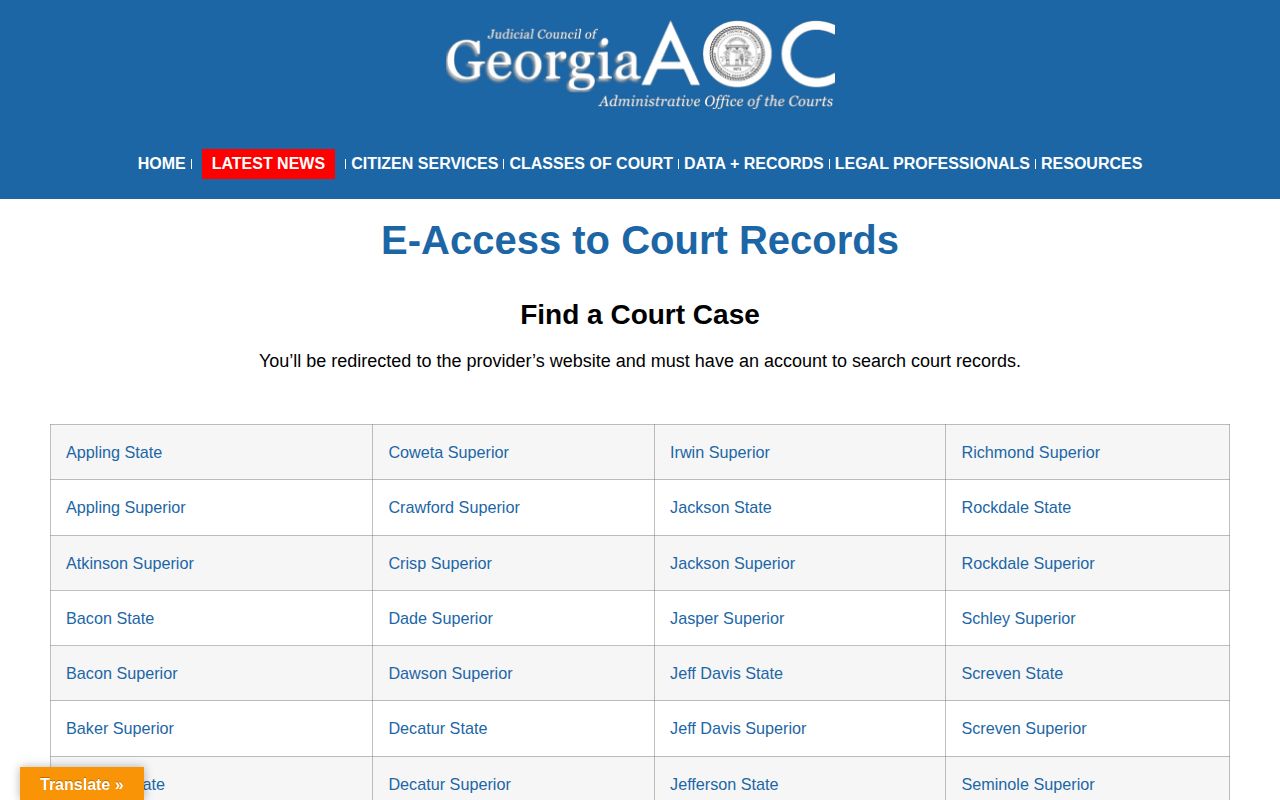Georgia Courts official e-access directory for Talbot County case records