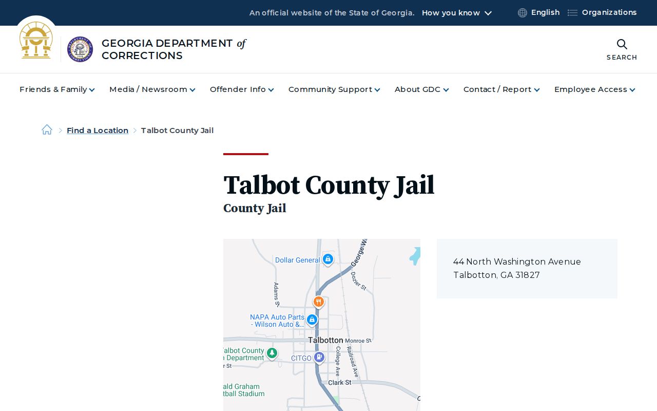 Georgia Department of Corrections Talbot County Jail facility directory