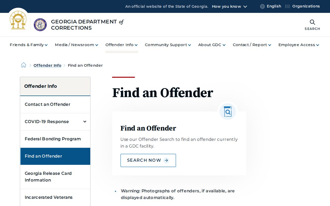 Georgia Department of Corrections official offender search form