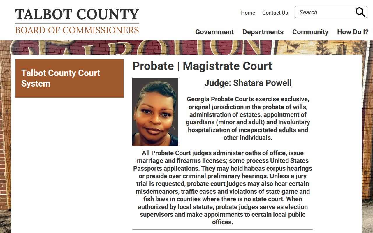 Talbot County Probate and Magistrate Court official page used as a warrant-process fallback